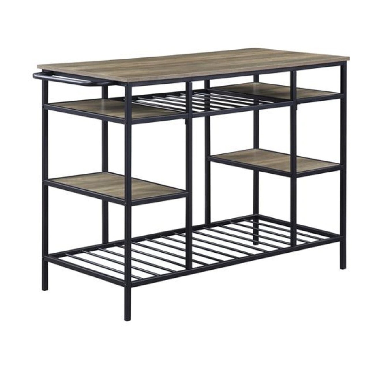 Saltoro Sherpi Kitchen Island with Slatted and Bottom Shelves, Oak Brown-